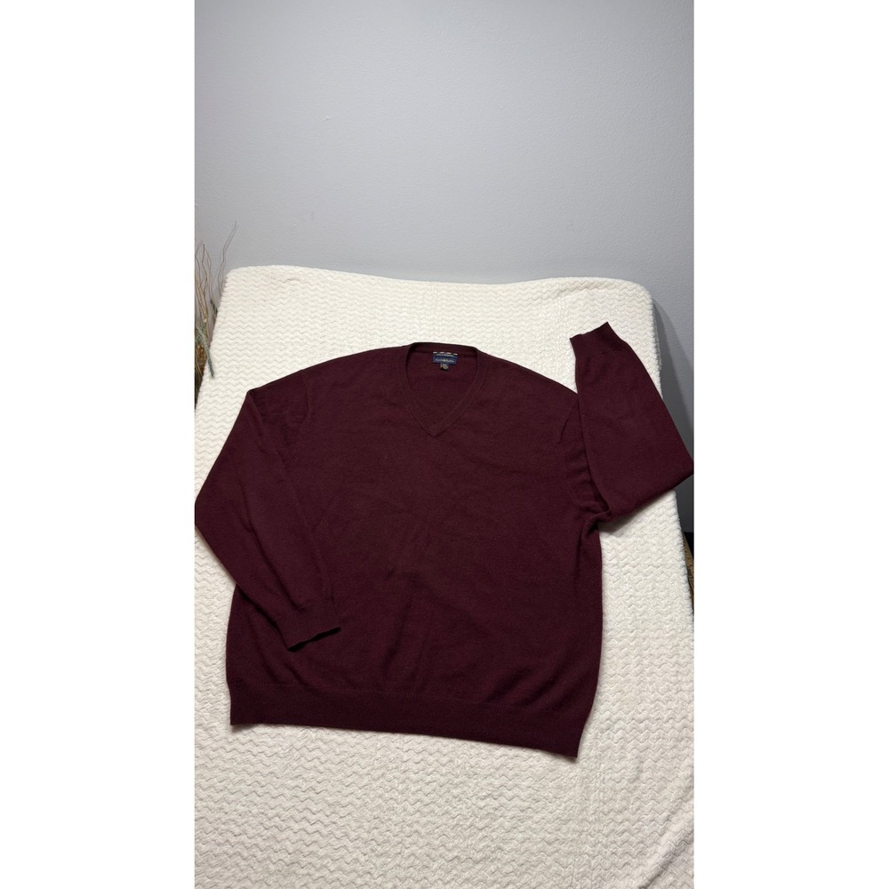 Club Room Mens XXL Estate Cashmere V-Neck Sweater Burgundy 2-Ply Pullover